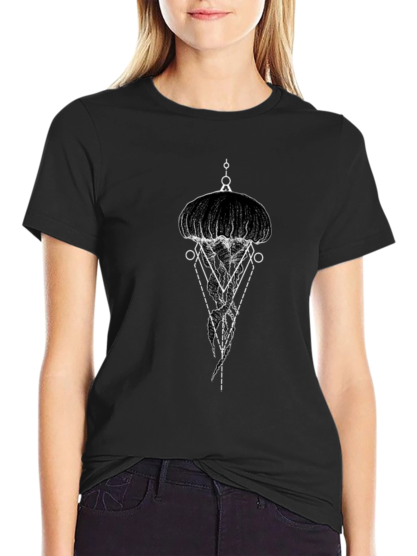 Geometric Jellyfish Graphic Tee - Black