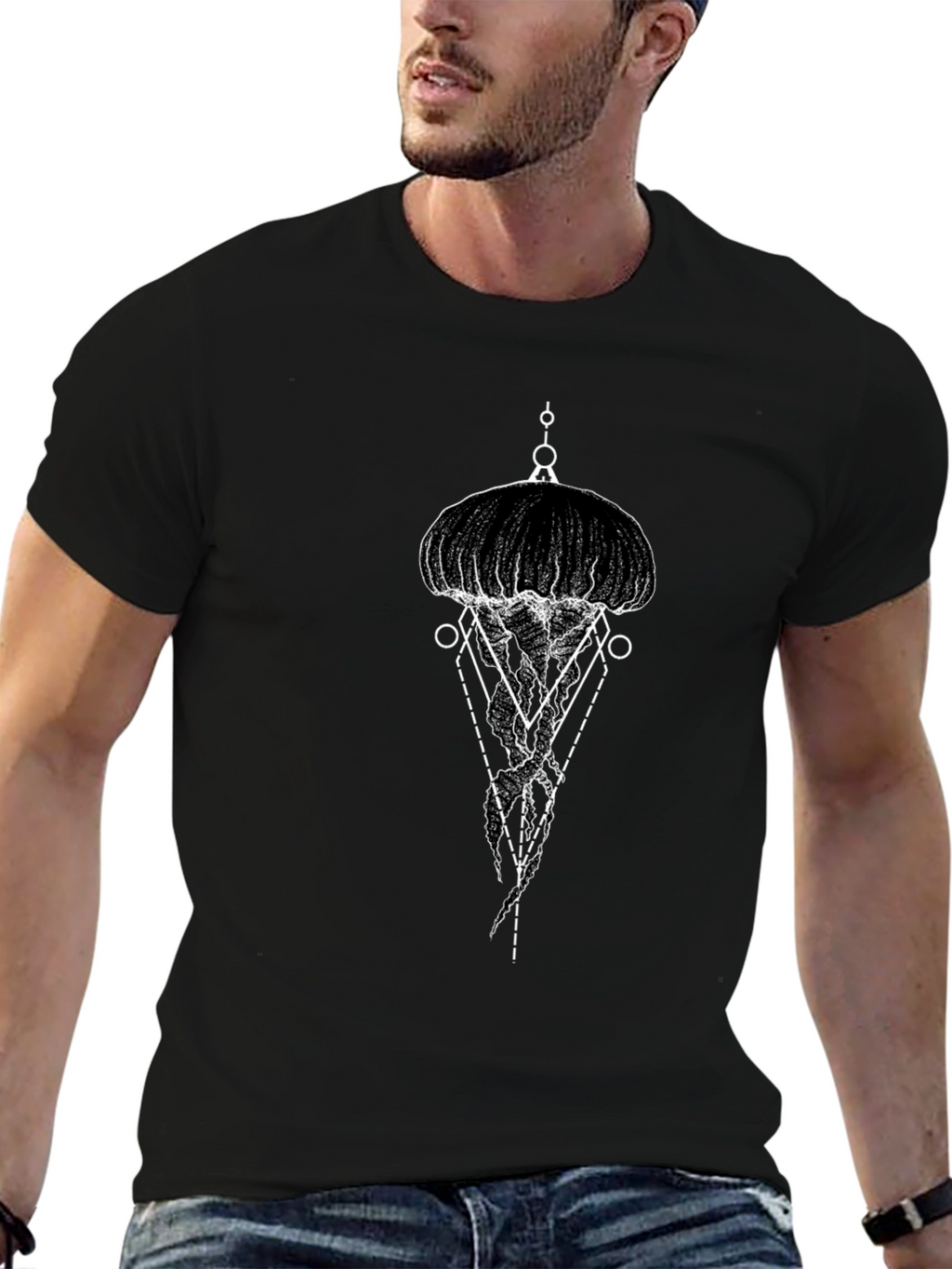 Geometric Jellyfish Graphic Tee - Black