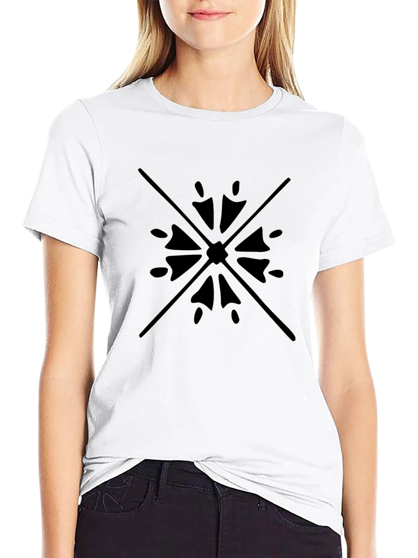 Black Tee with Geometric Starburst Design