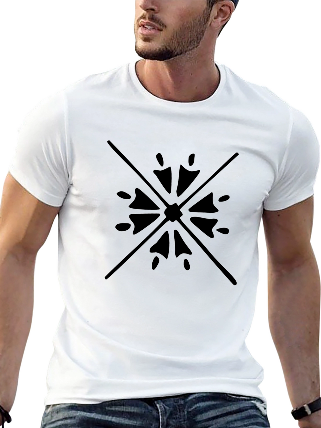 Black Tee with Geometric Starburst Design