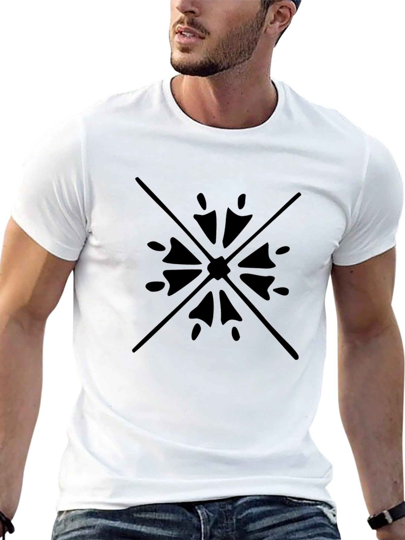 Black Tee with Geometric Starburst Design