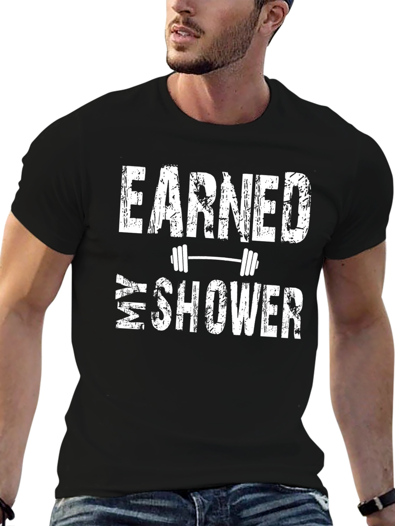 Earned My Shower Black Graphic T-Shirt