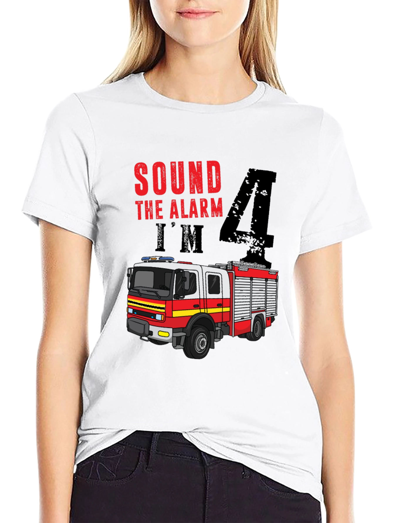 Sound the Alarm Im 4 Firetruck Birthday Shirt