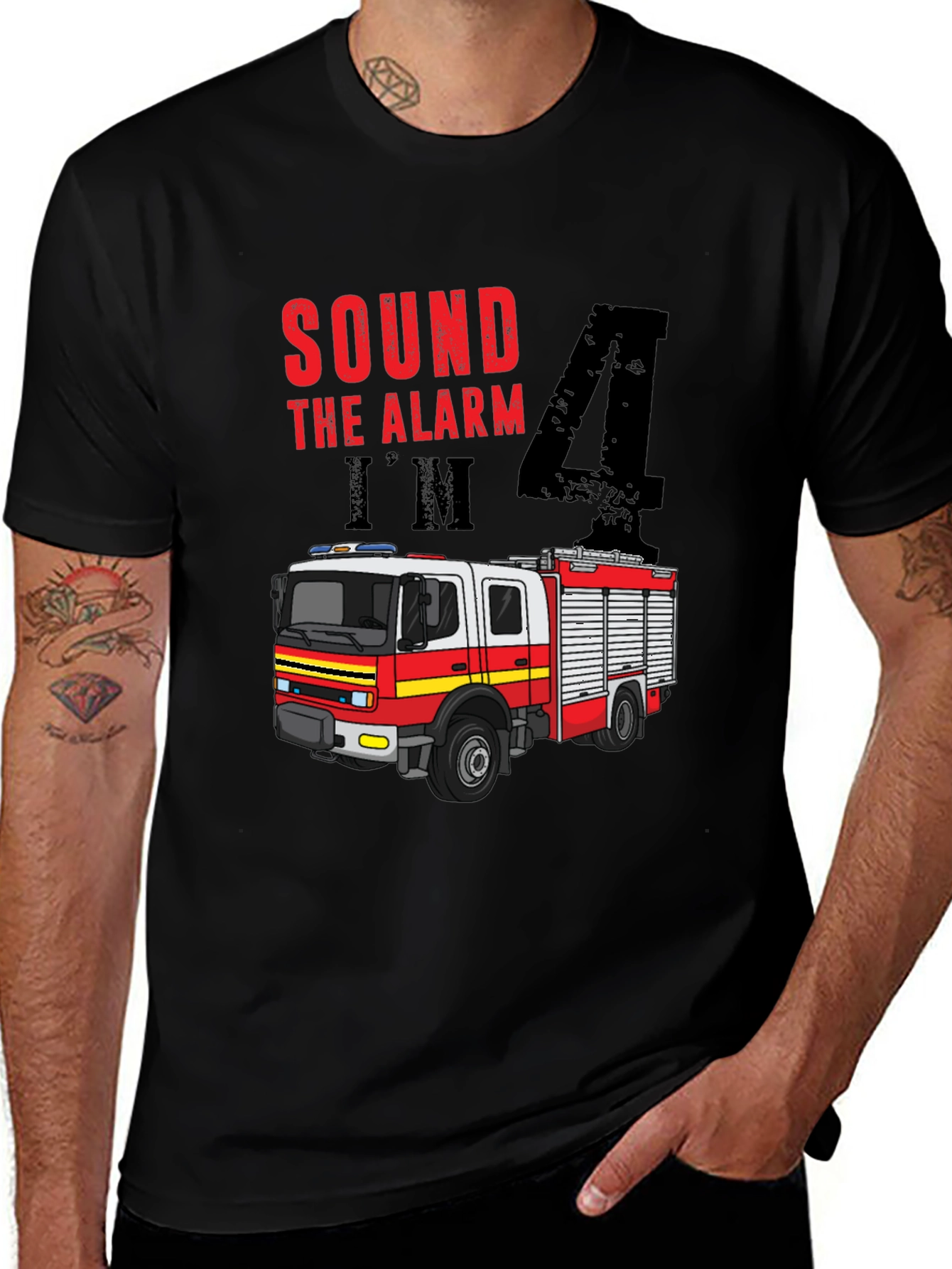 Sound the Alarm Im 4 Firetruck Birthday Shirt