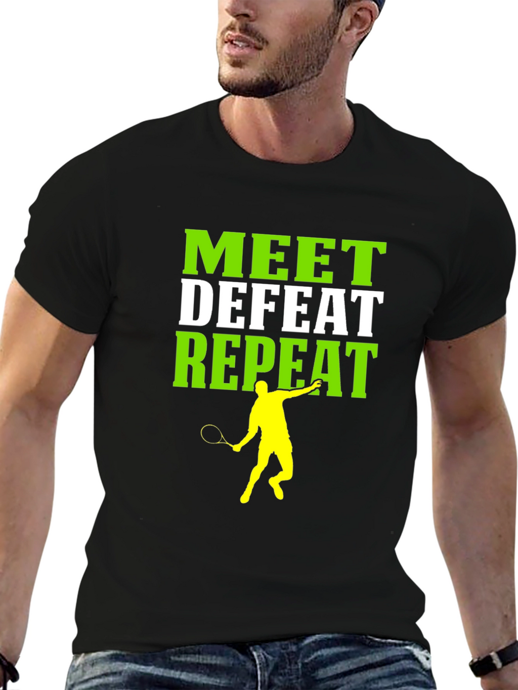 Meet Defeat Repeat Tennis Graphic Tee