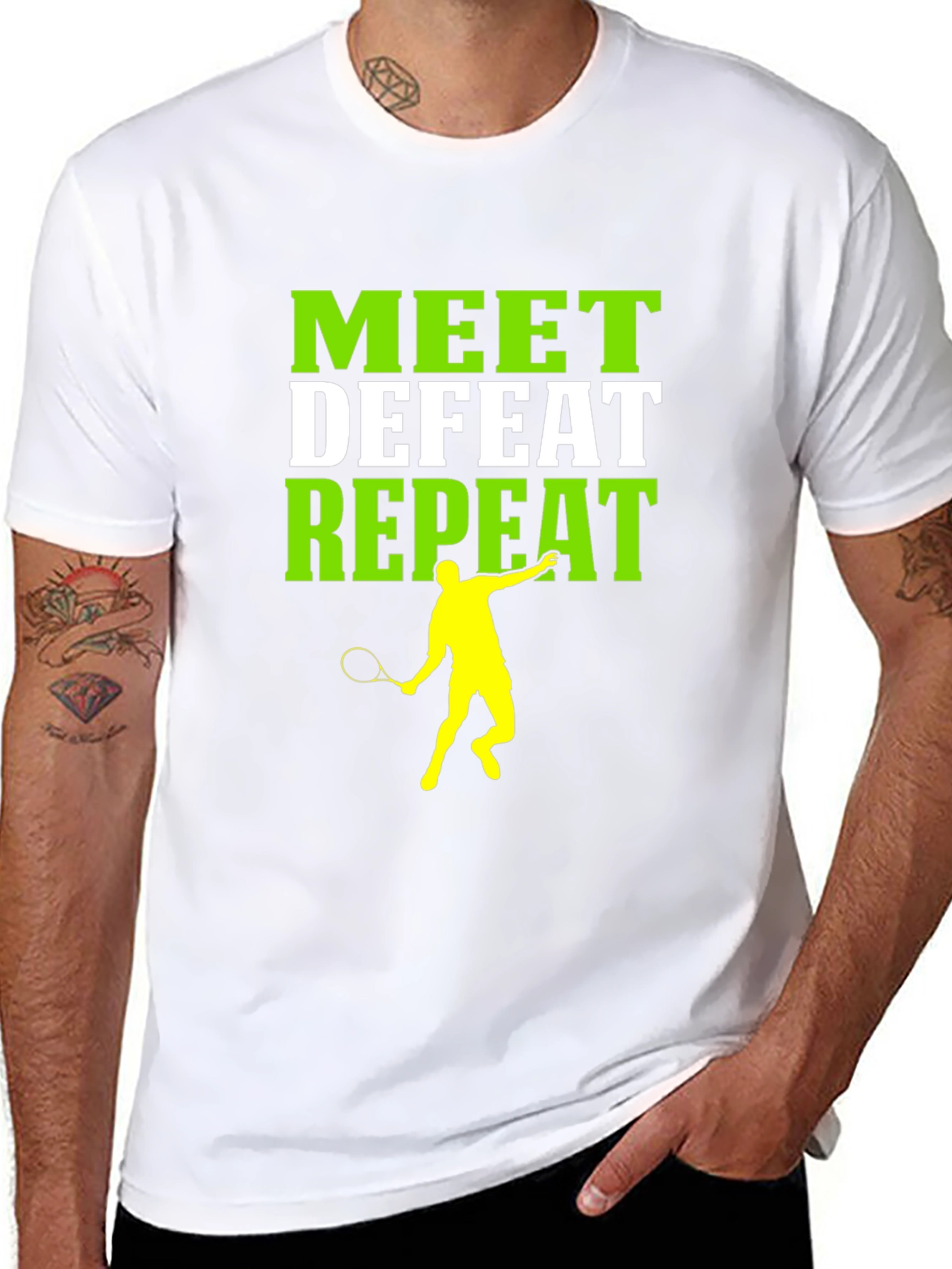 Meet Defeat Repeat Tennis Graphic Tee
