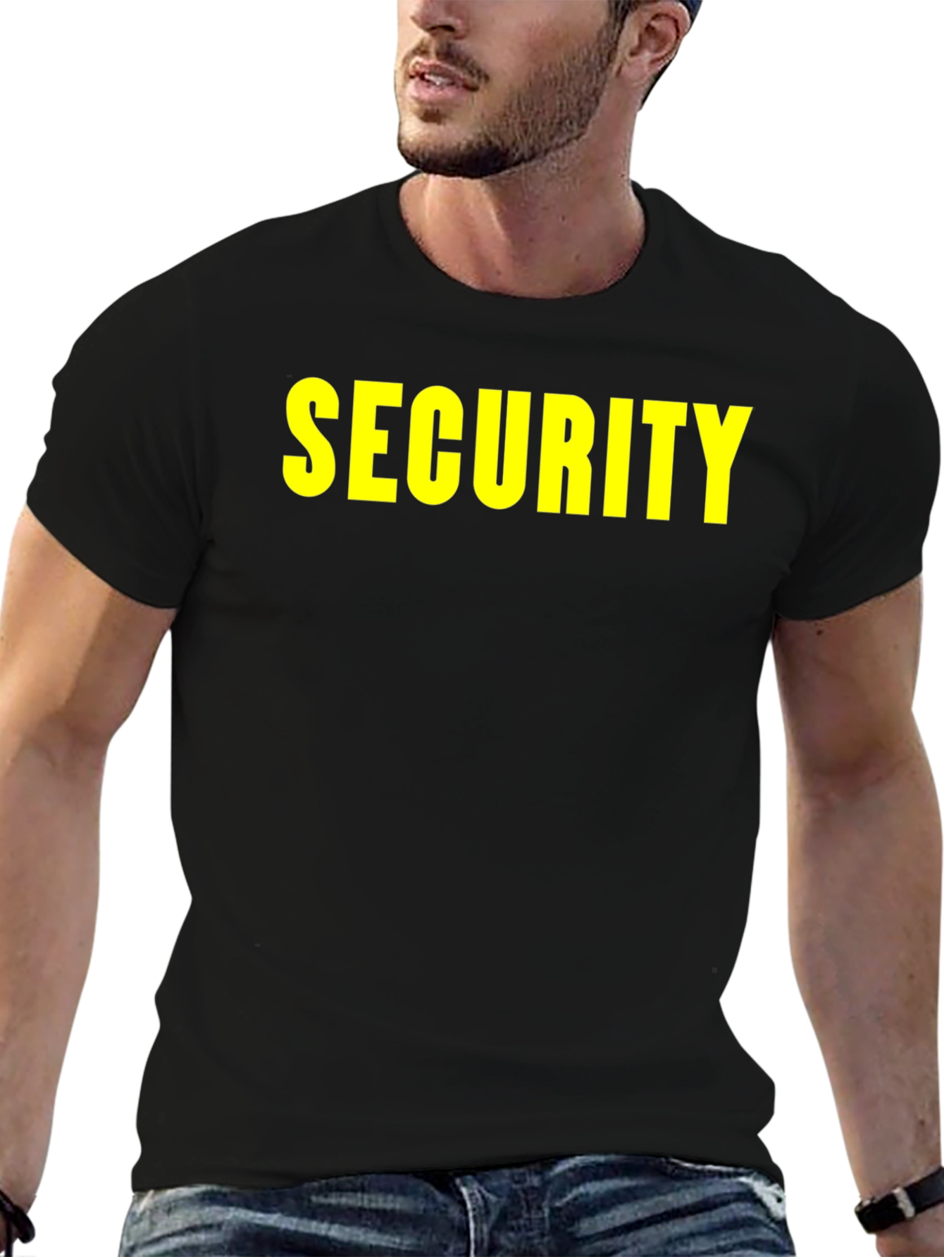 Security Black T-Shirt with Yellow Print