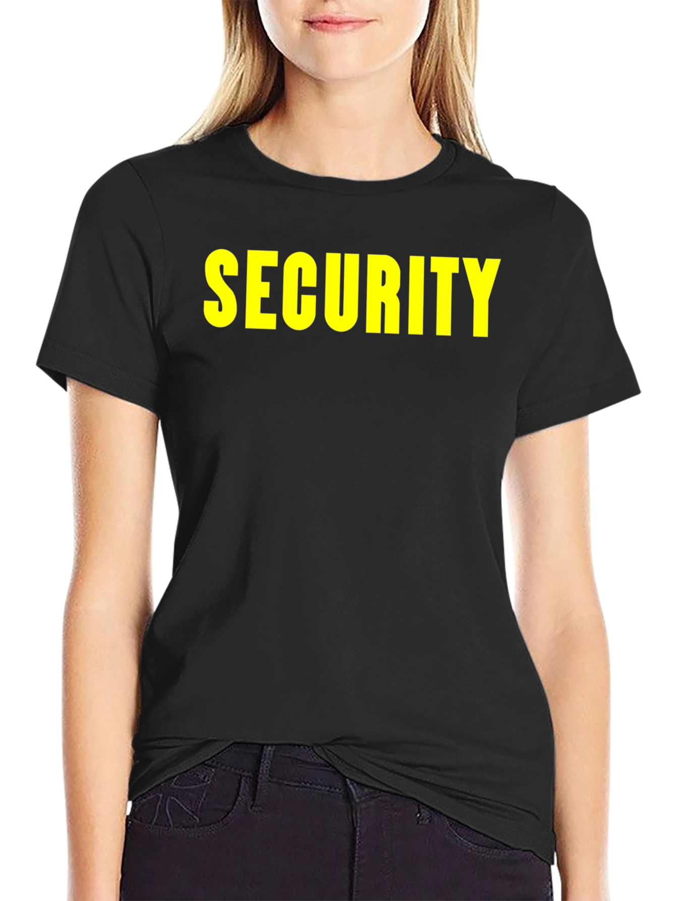 Security Black T-Shirt with Yellow Print