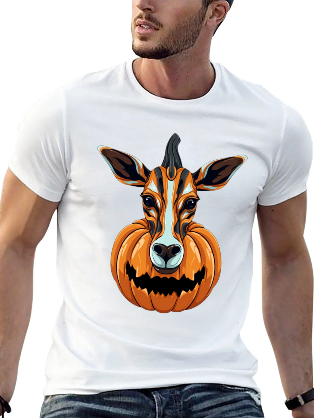 Halloween Deer Pumpkin Head T-Shirt