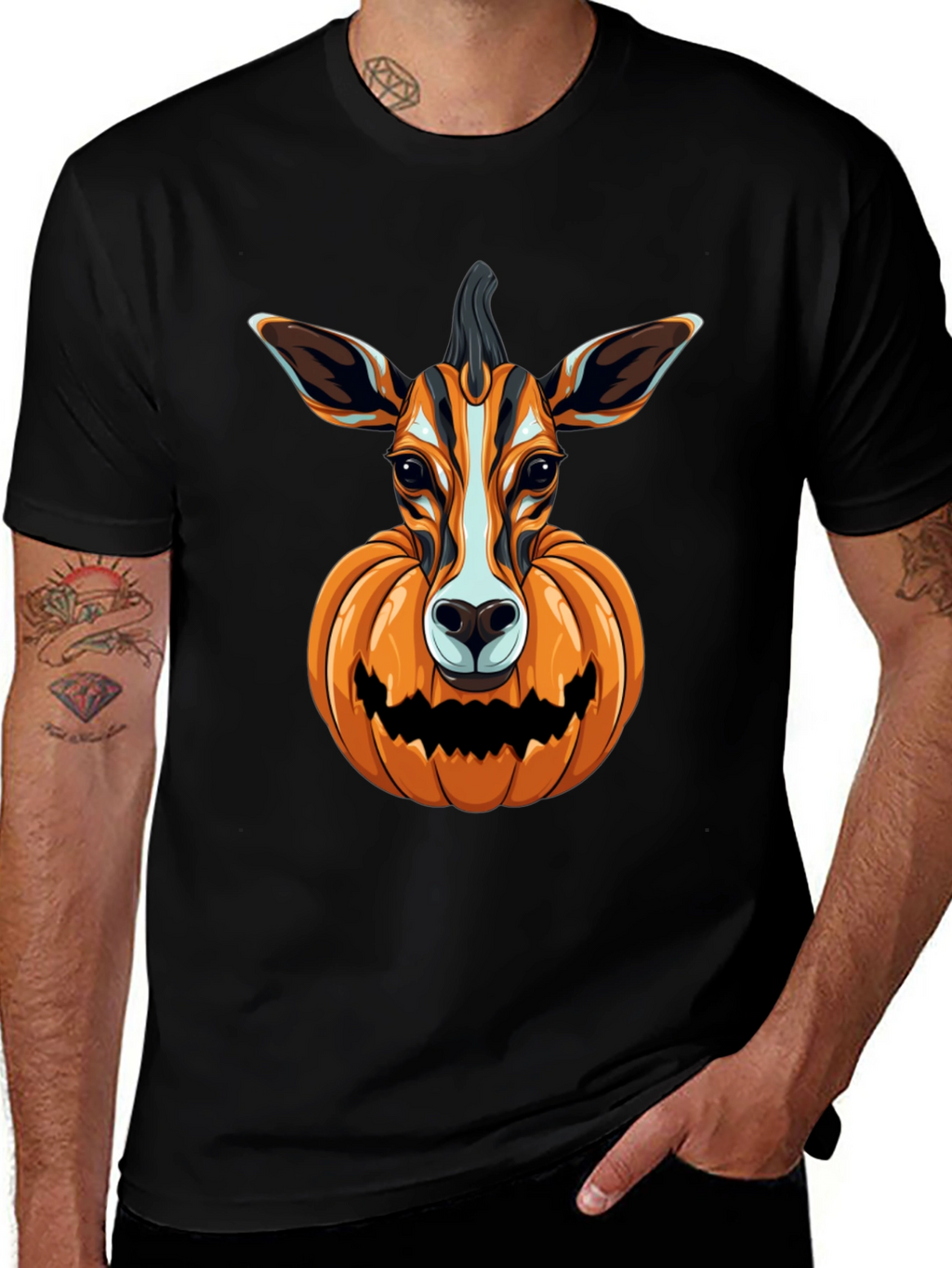 Halloween Deer Pumpkin Head T-Shirt
