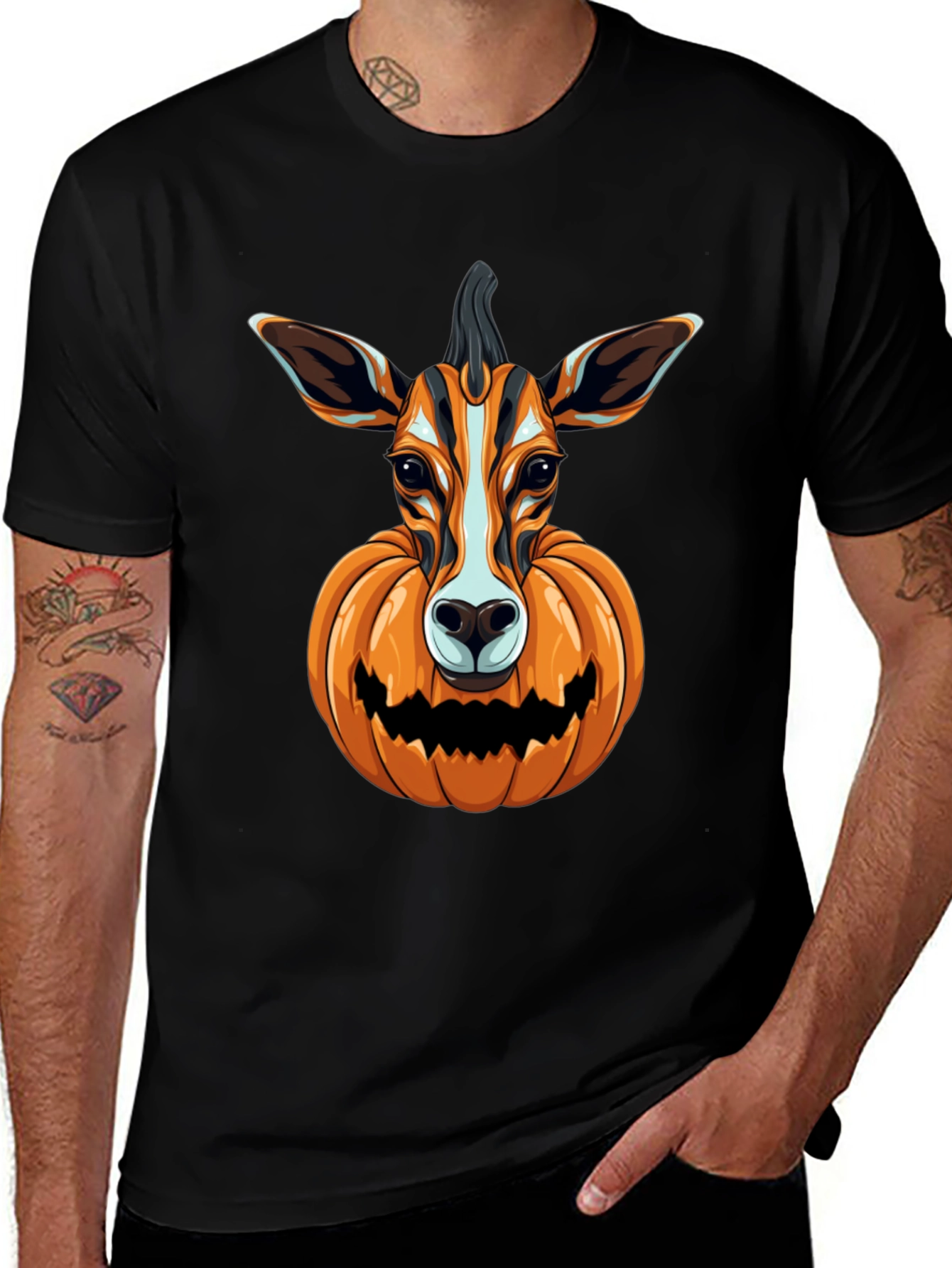 Halloween Deer Pumpkin Head T-Shirt