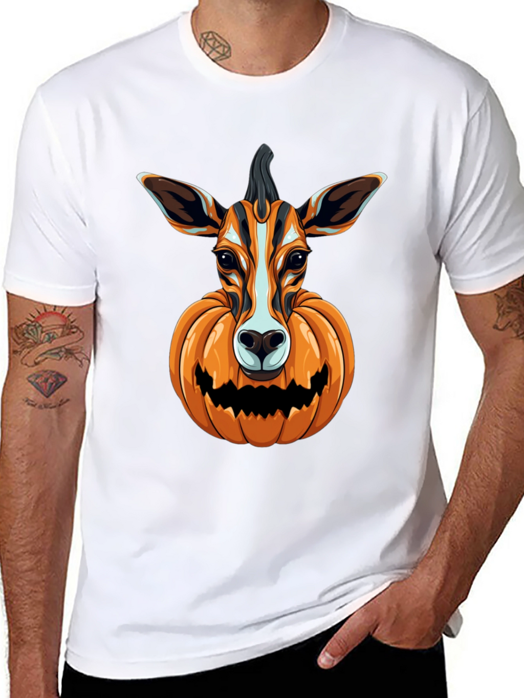 Halloween Deer Pumpkin Head T-Shirt