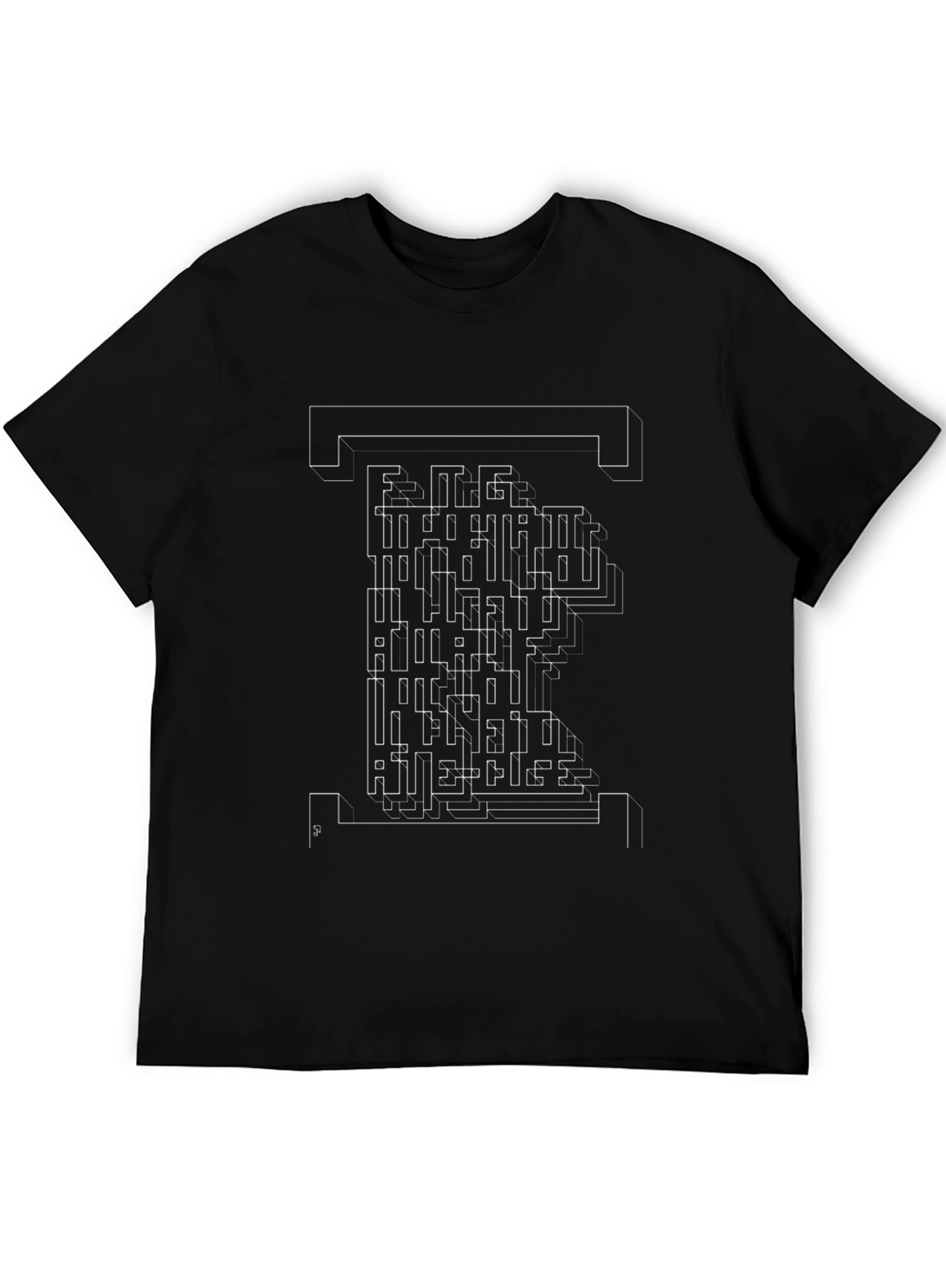 Abstract Maze Graphic T-Shirt - Black