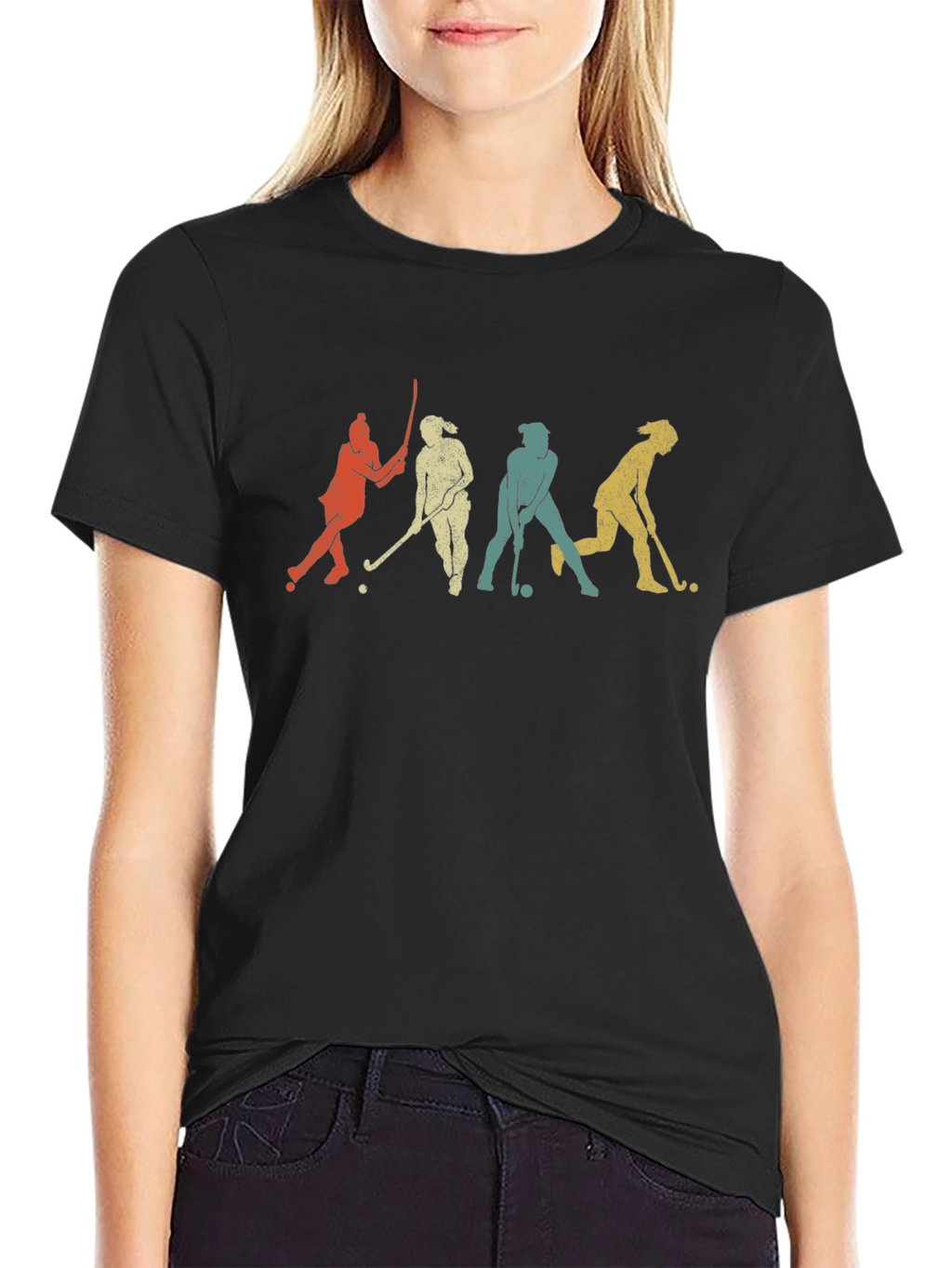 Retro Field Hockey Player Silhouette Graphic T-Shirt