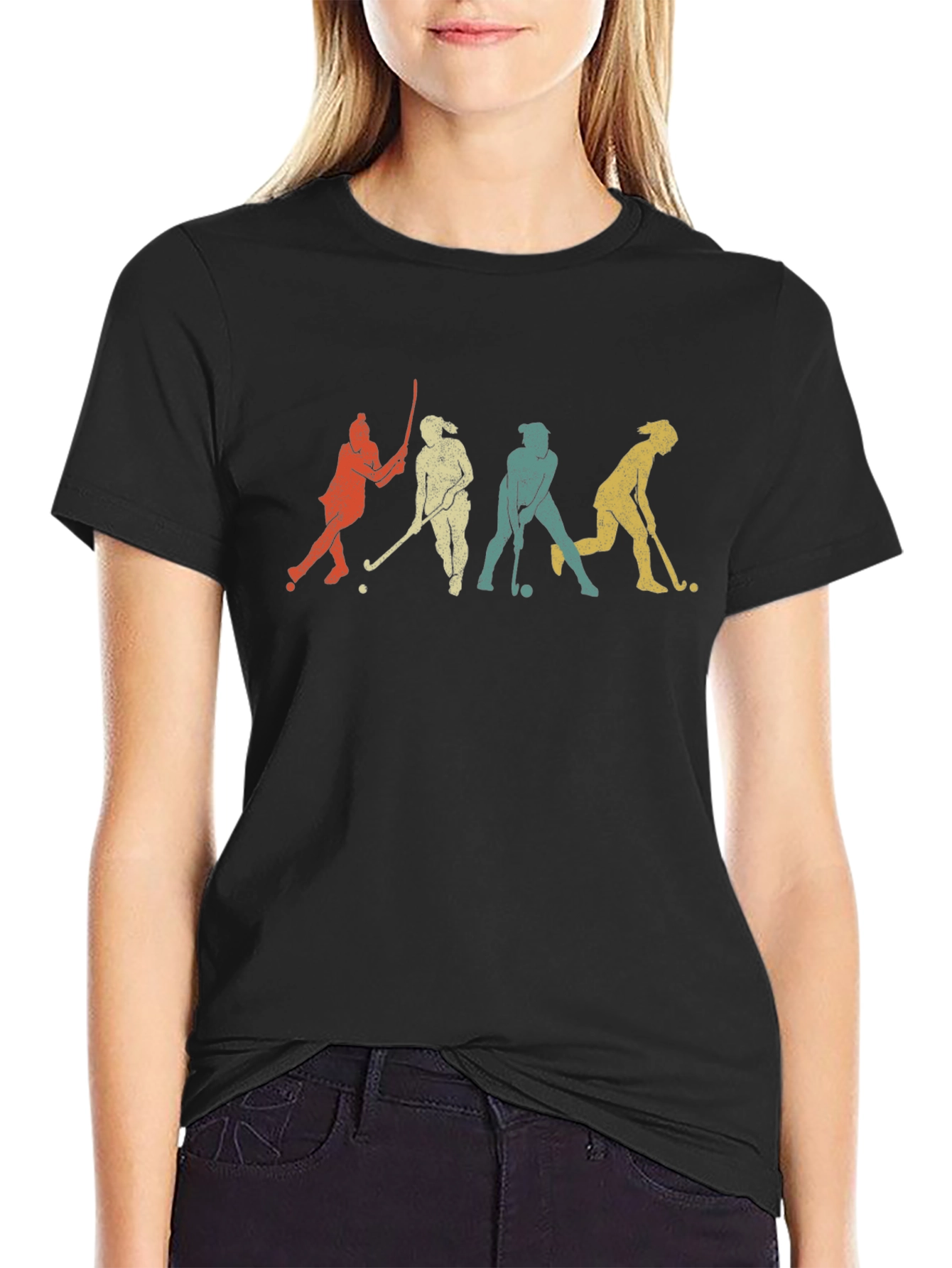 Retro Field Hockey Player Silhouette Graphic T-Shirt