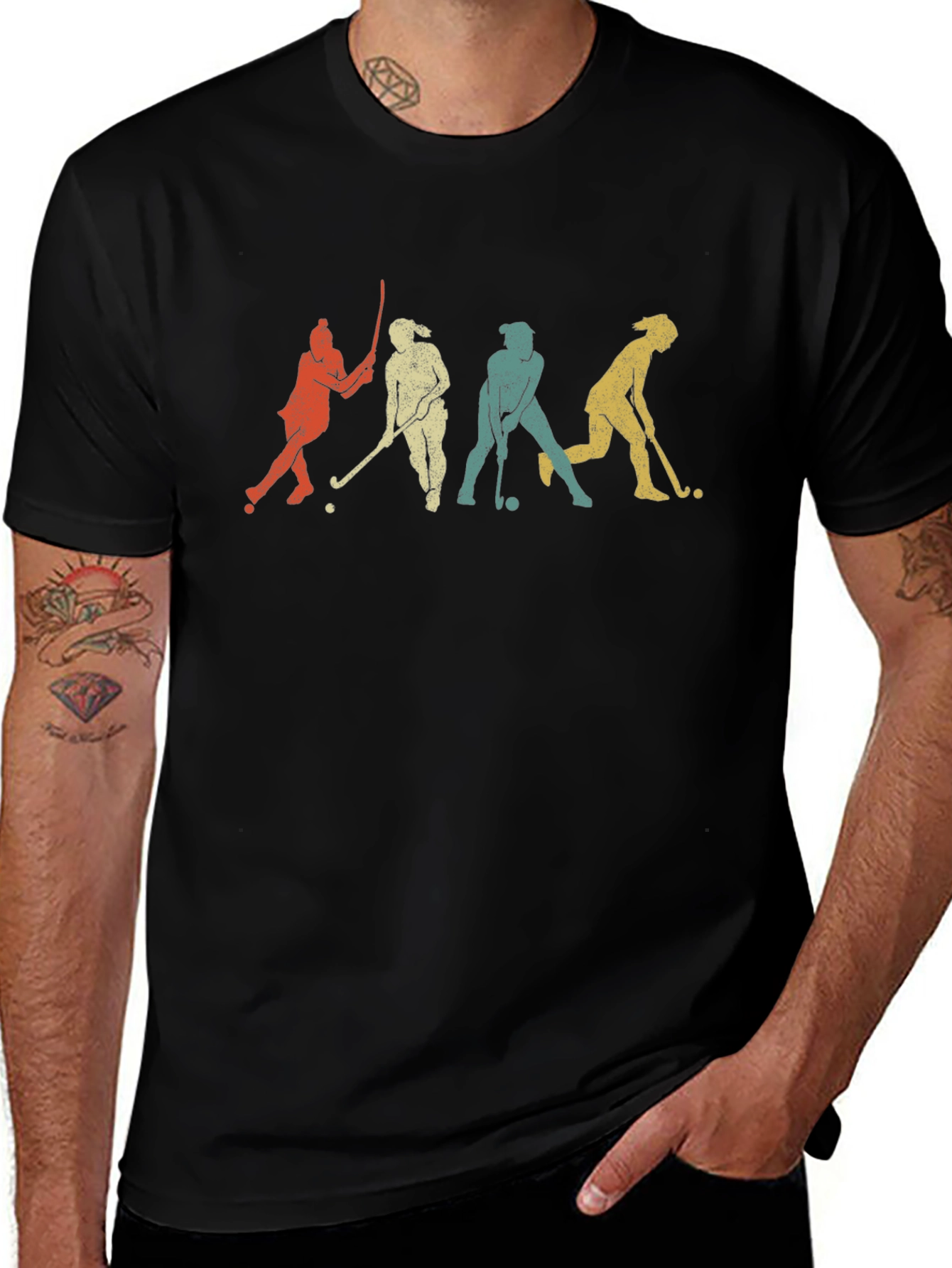 Retro Field Hockey Player Silhouette Graphic T-Shirt