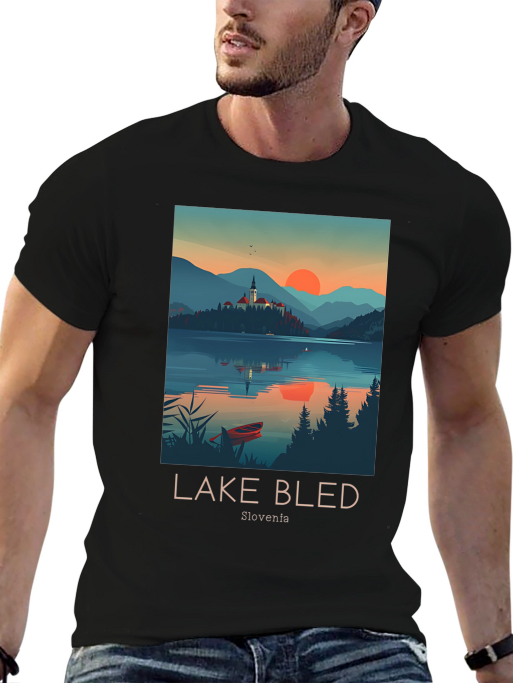 Lake Bled Slovenia Black Graphic T-Shirt