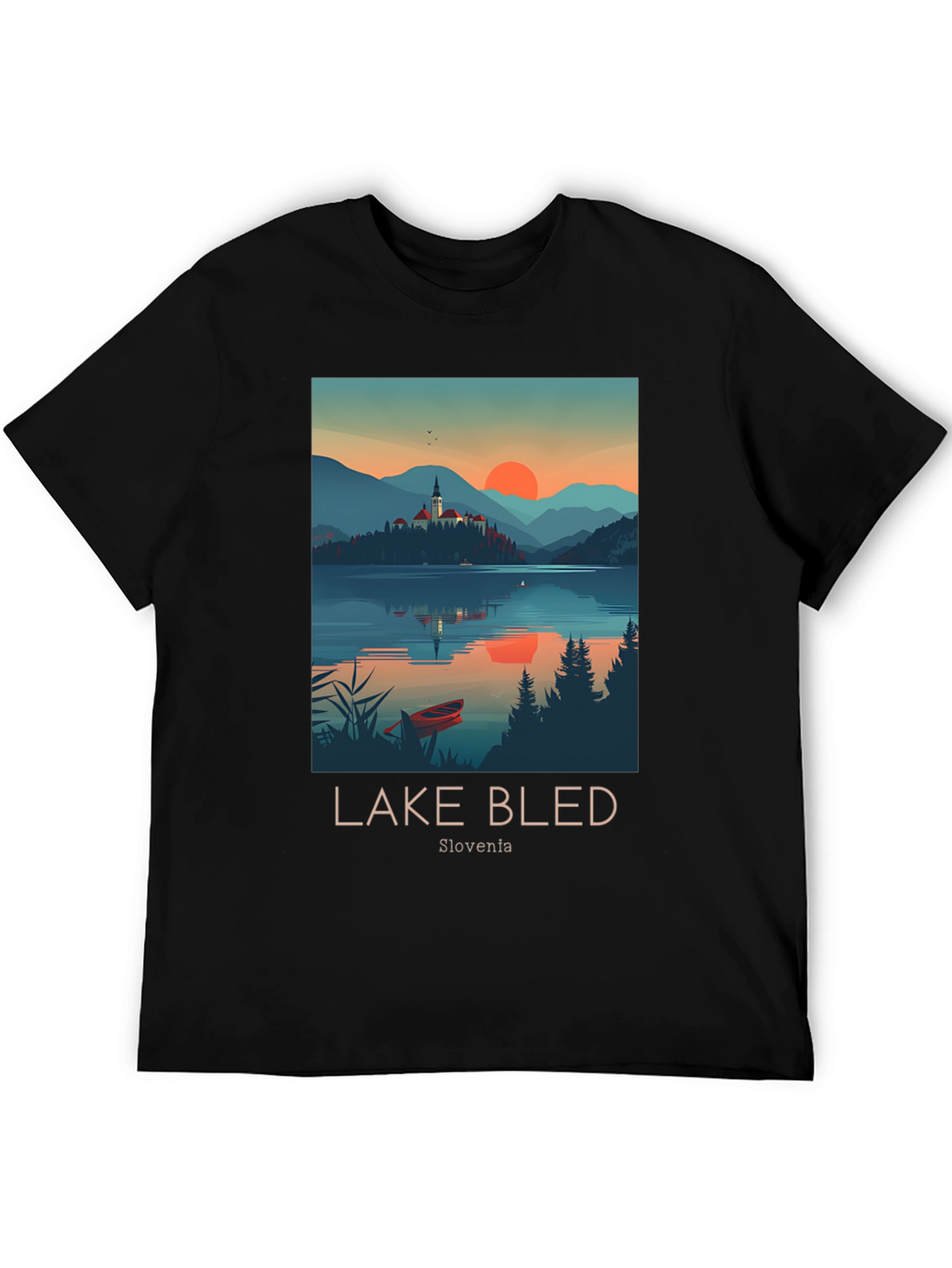 Lake Bled Slovenia Black Graphic T-Shirt