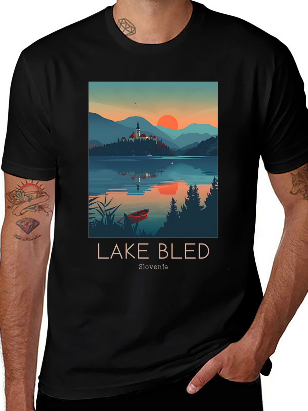 Lake Bled Slovenia Black Graphic T-Shirt