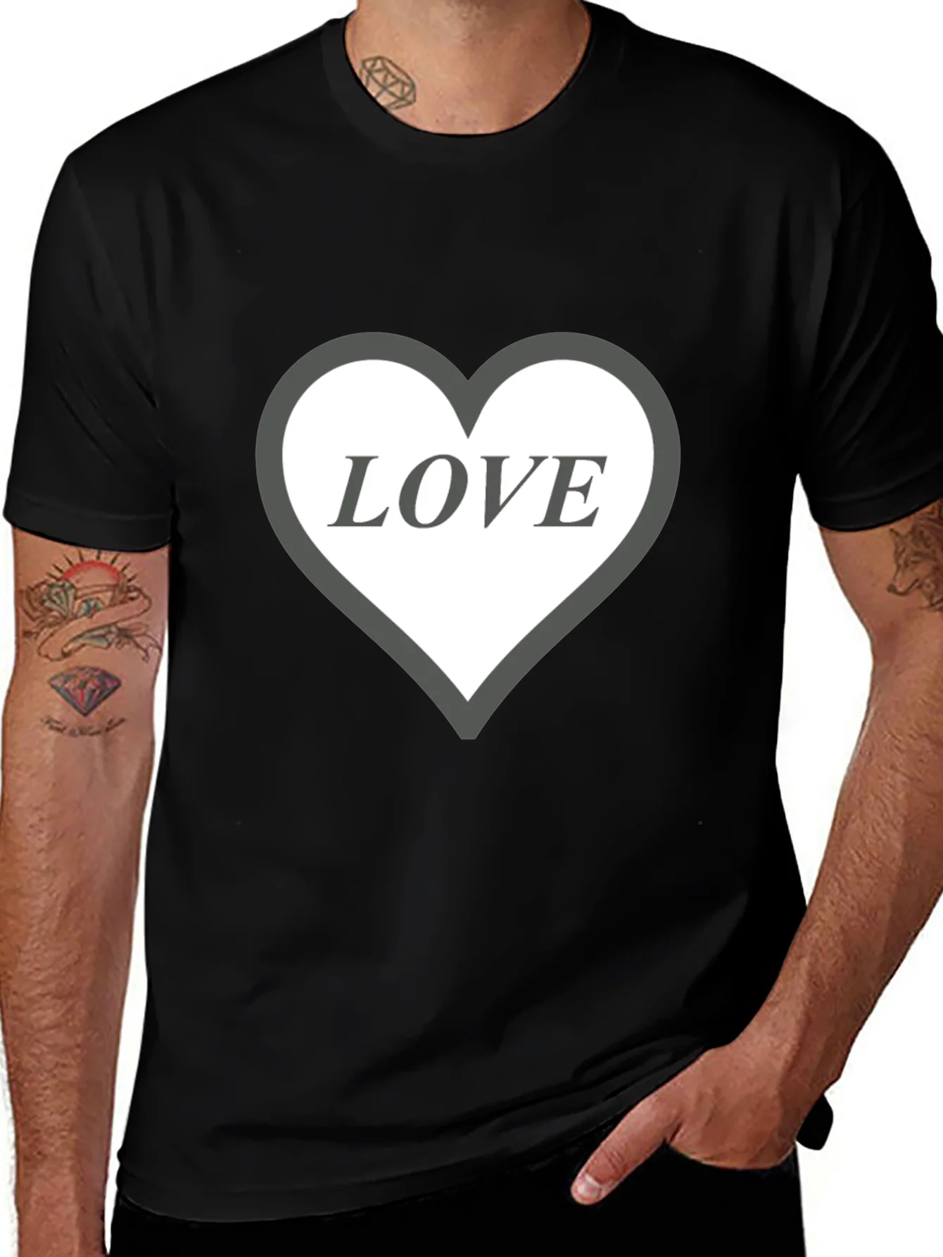 Love Heart Graphic Black T-Shirt
