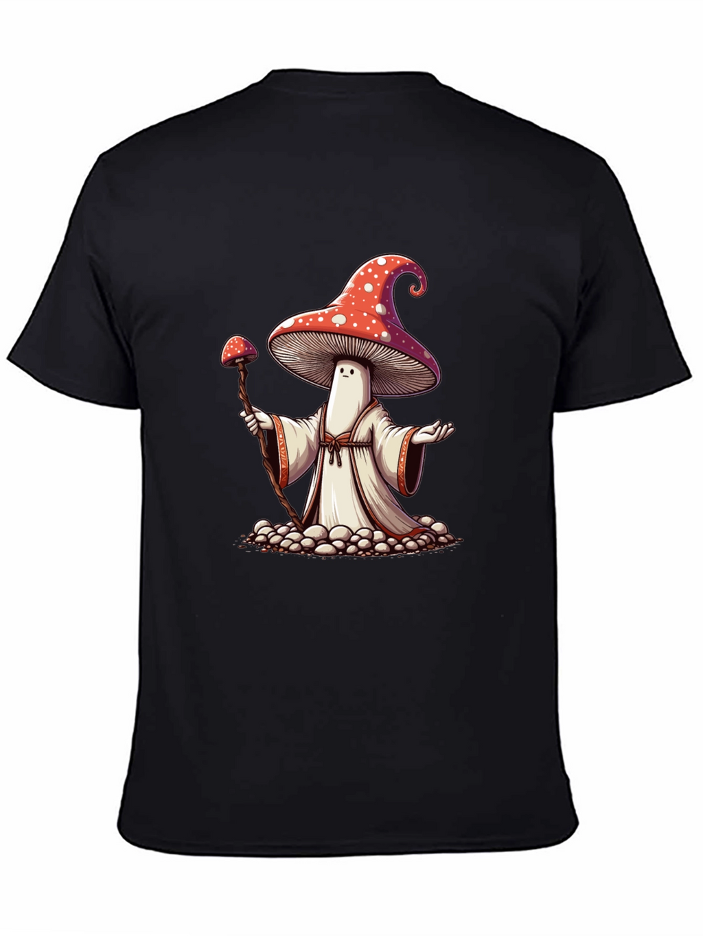Mushroom Wizard Graphic Tee - Black Cotton T-Shirt