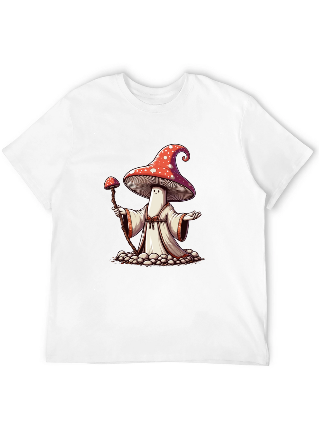 Mushroom Wizard Graphic Tee - Black Cotton T-Shirt