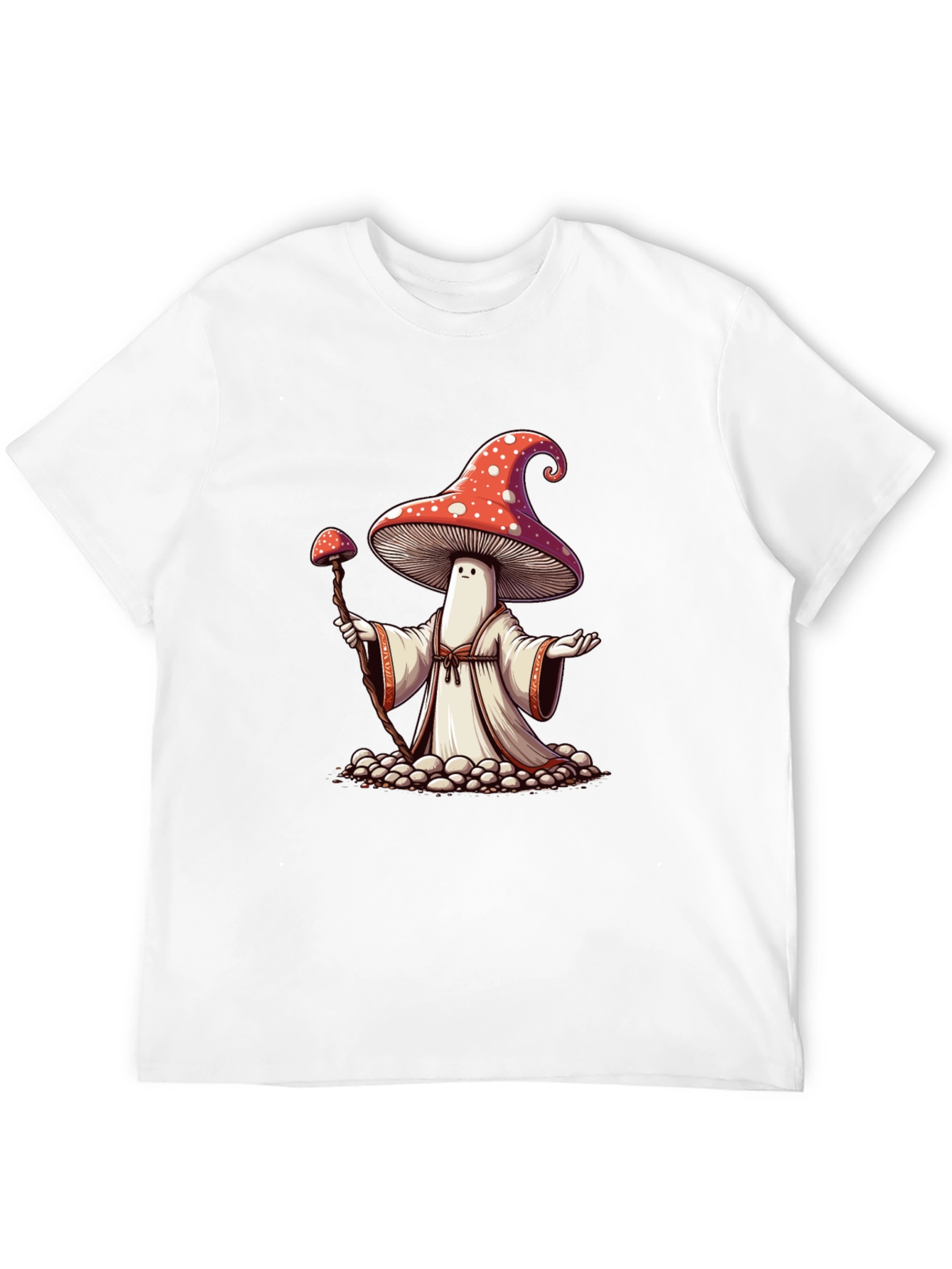 Mushroom Wizard Graphic Tee - Black Cotton T-Shirt