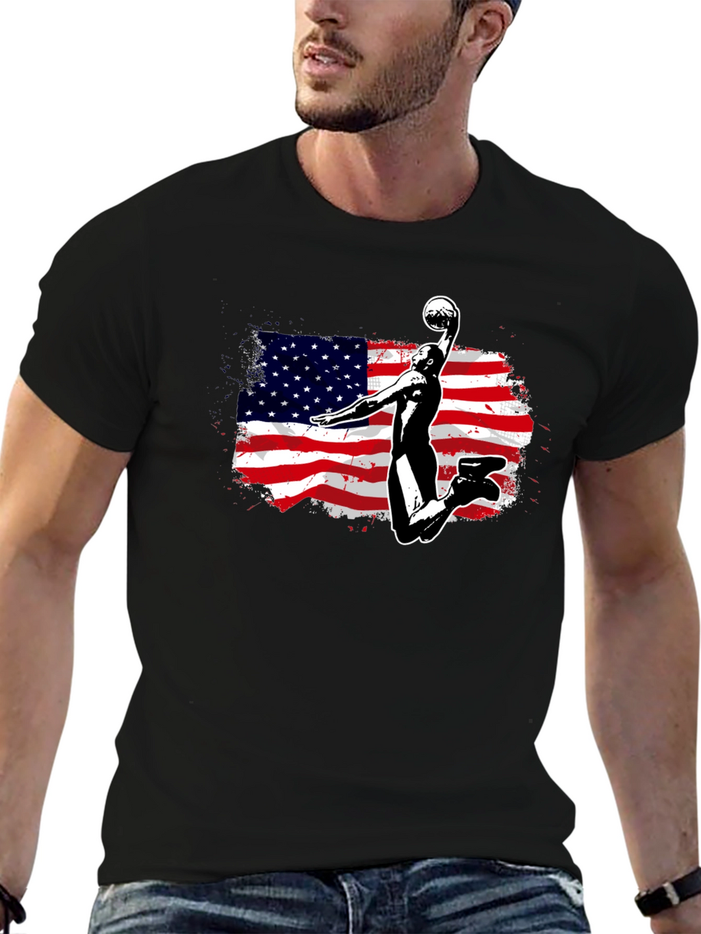 USA Flag Dunk Black T-Shirt