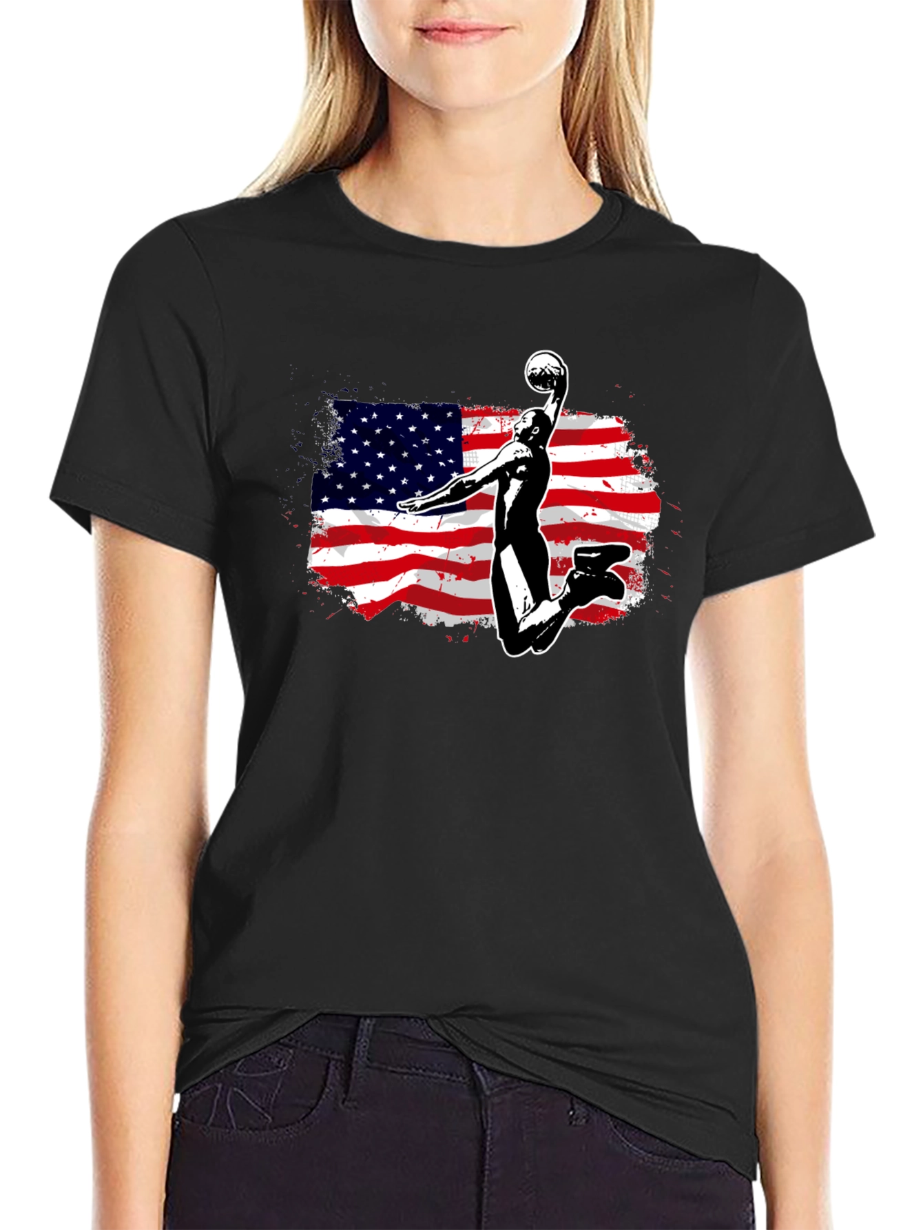 USA Flag Dunk Black T-Shirt