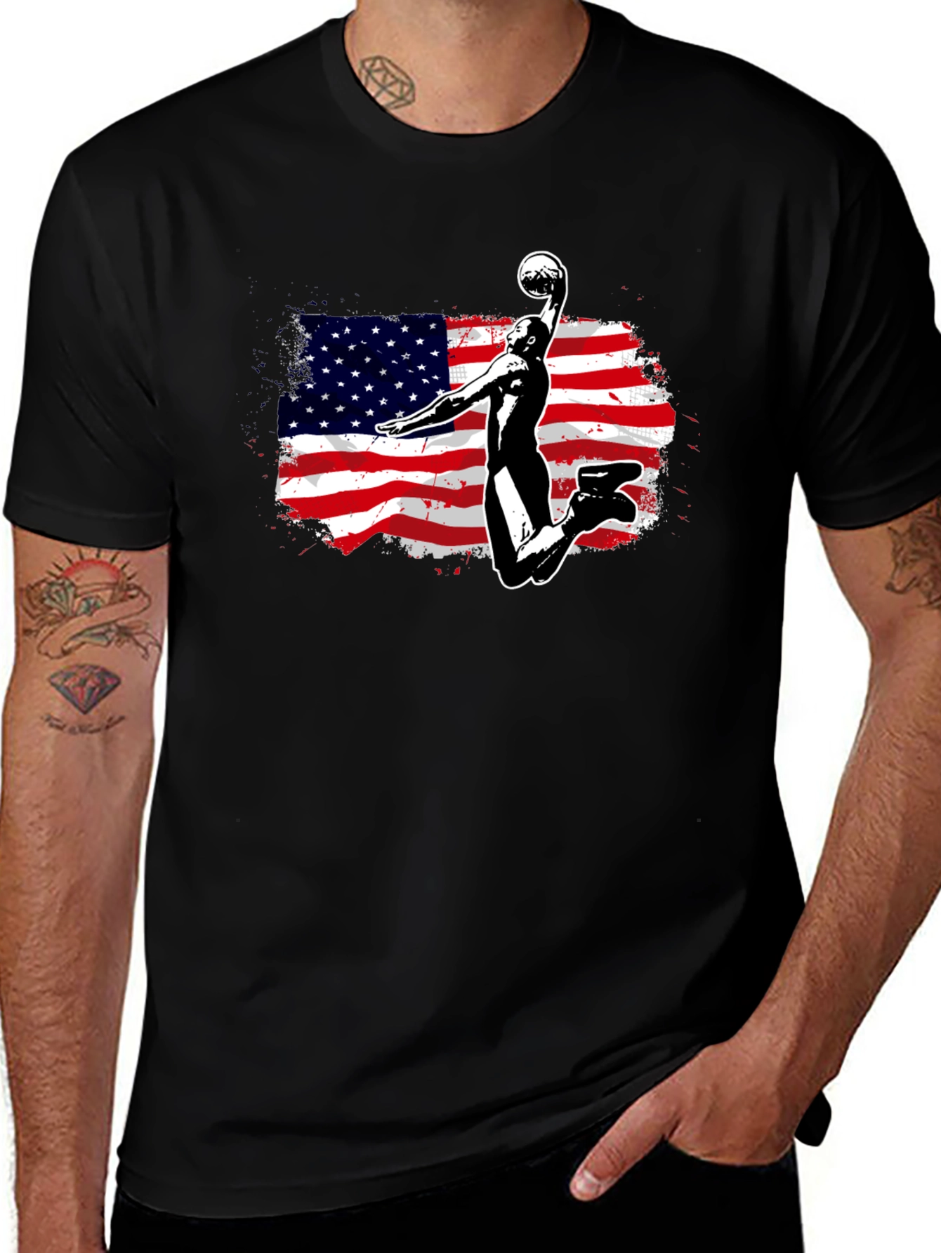 USA Flag Dunk Black T-Shirt