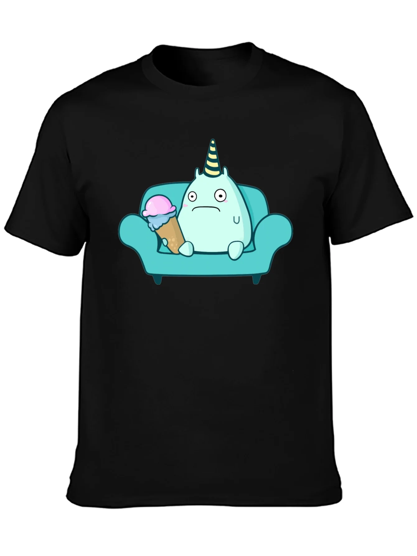 Sad Monster Eating Ice Cream on Couch T-Shirt