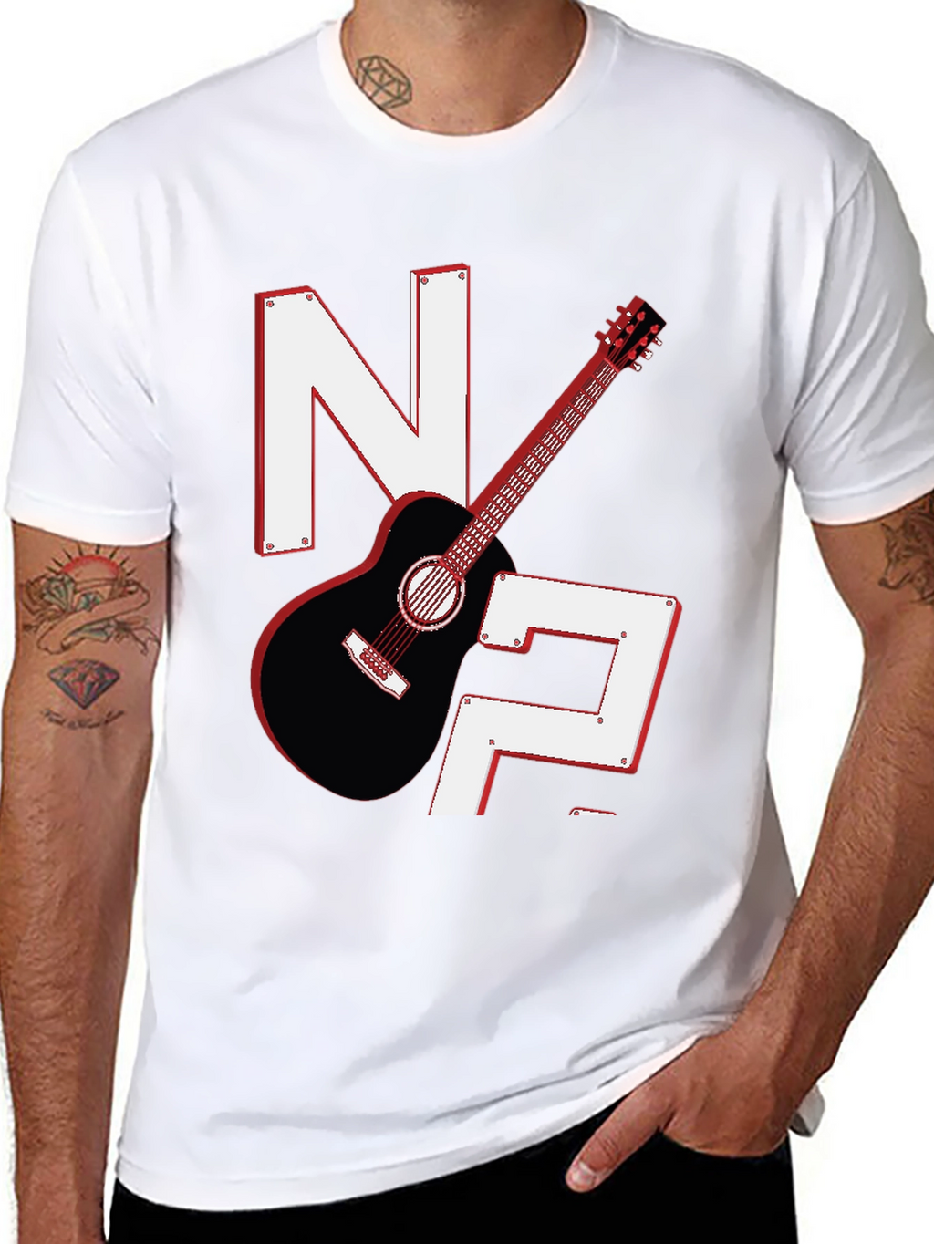 Guitar & Letters Graphic Tee - Stylish Musician Shirt
