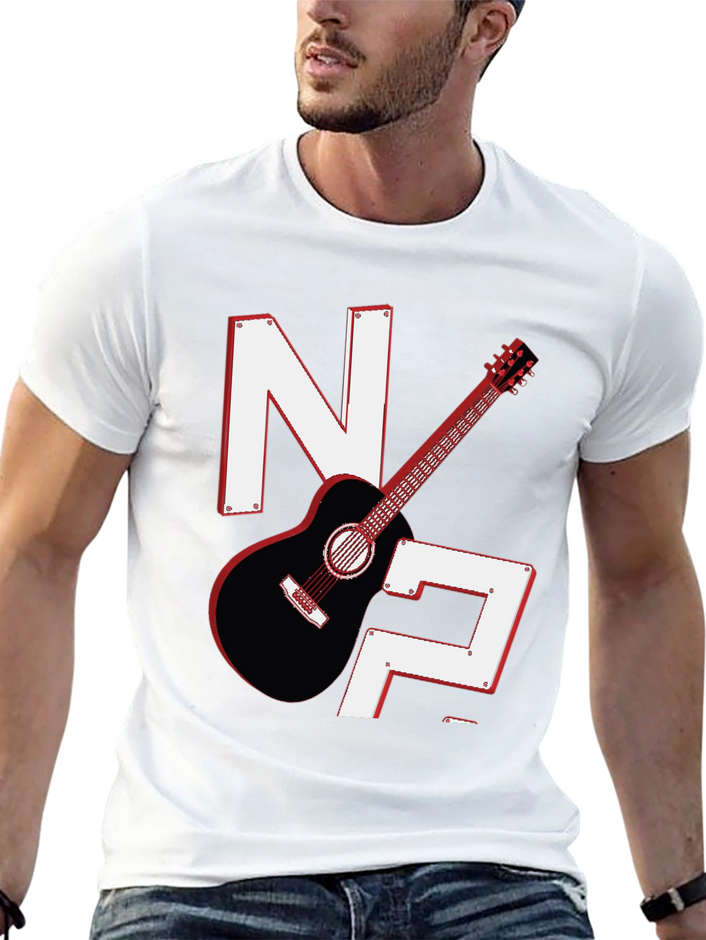 Guitar & Letters Graphic Tee - Stylish Musician Shirt