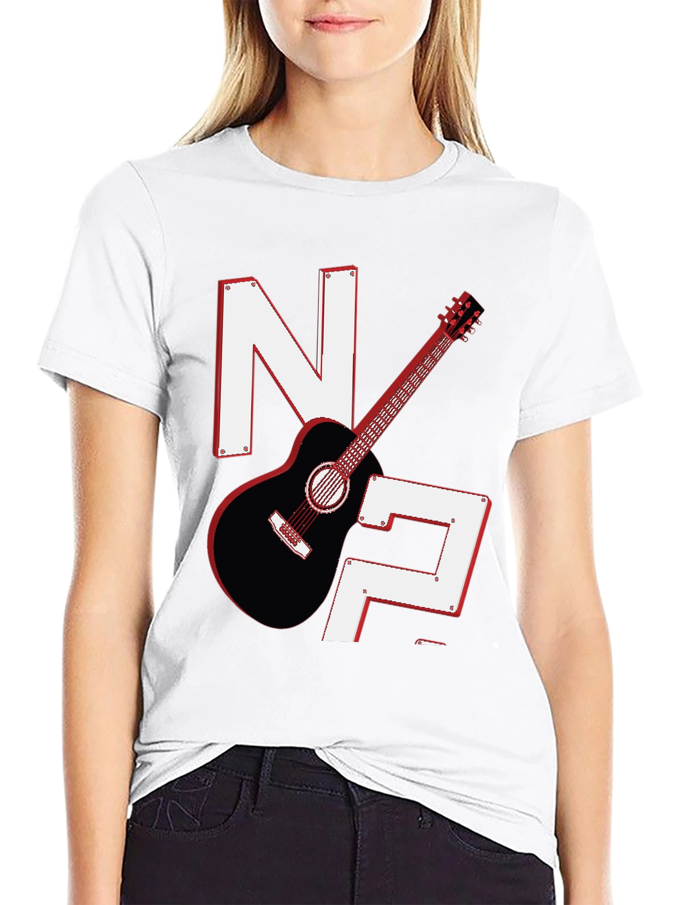 Guitar & Letters Graphic Tee - Stylish Musician Shirt