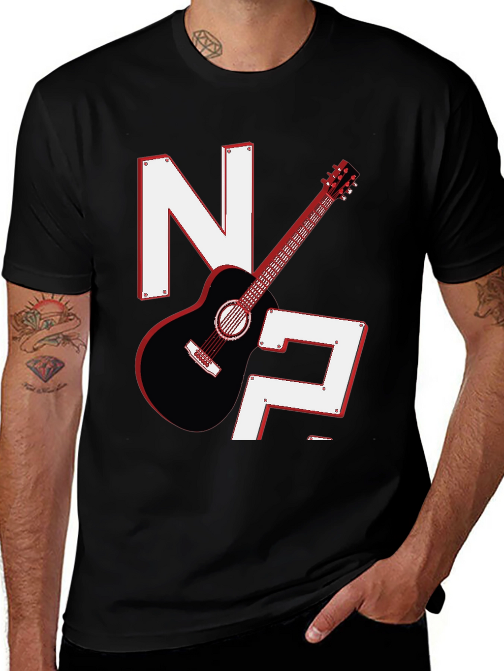 Guitar & Letters Graphic Tee - Stylish Musician Shirt