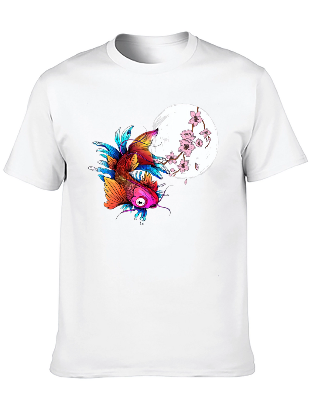 Koi Fish & Cherry Blossom Graphic Tee - Black