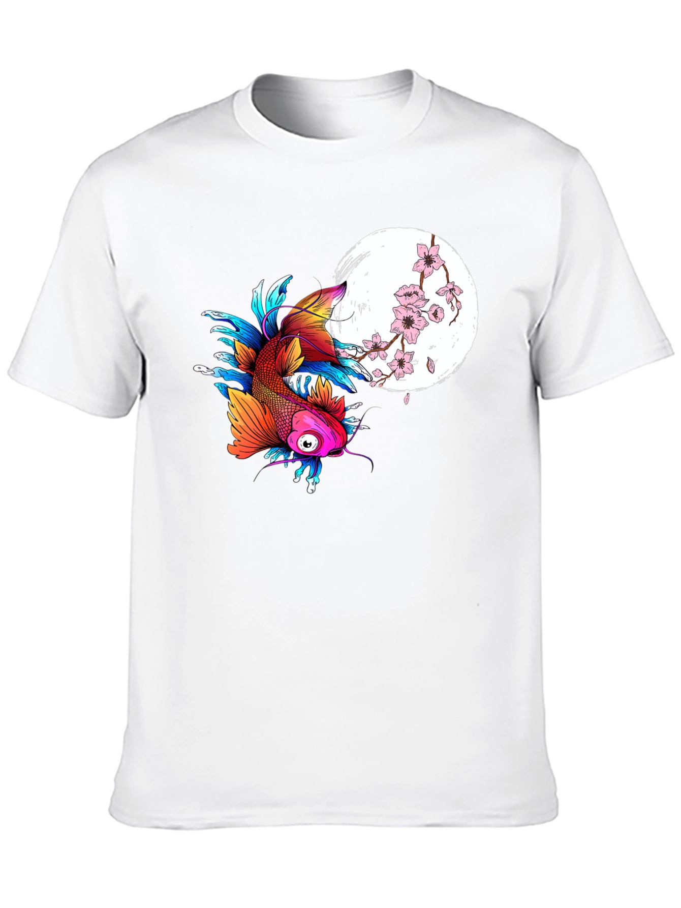 Koi Fish & Cherry Blossom Graphic Tee - Black